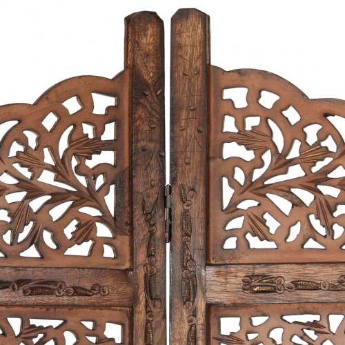 4-panels rumdeler håndskåret 160 x 165 cm massivt mangotræ brun