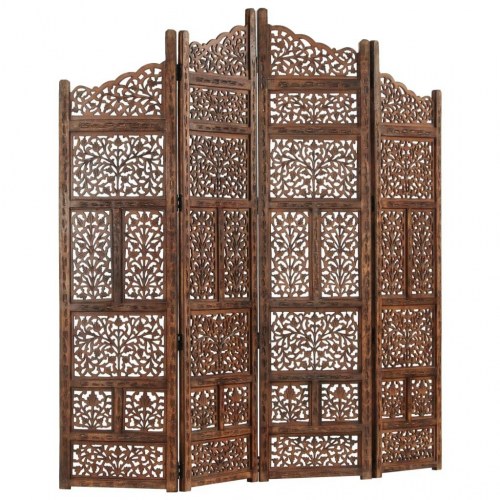 4-panels rumdeler håndskåret 160 x 165 cm massivt mangotræ brun