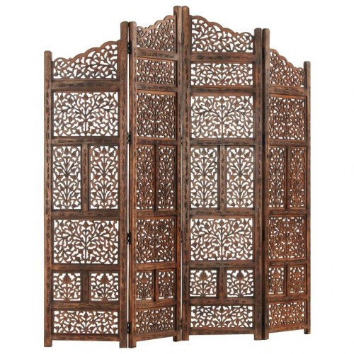 4-panels rumdeler håndskåret 160 x 165 cm massivt mangotræ brun