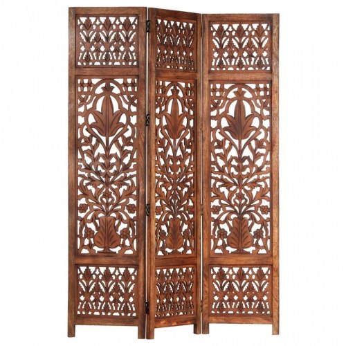 3-panels rumdeler håndskåret 120 x 165 cm massivt mangotræ brun