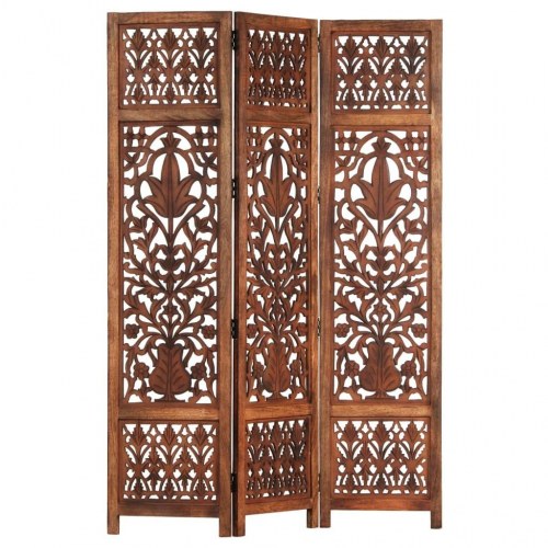 3-panels rumdeler håndskåret 120 x 165 cm massivt mangotræ brun