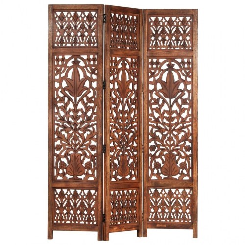 3-panels rumdeler håndskåret 120 x 165 cm massivt mangotræ brun