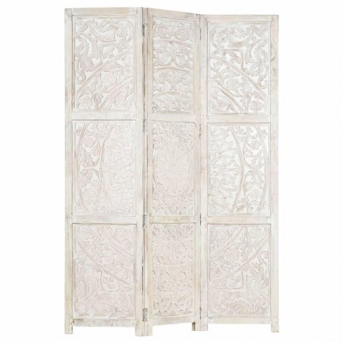 3-panels rumdeler - håndskåret 120 × 165 cm i massivt mangotræ, hvid