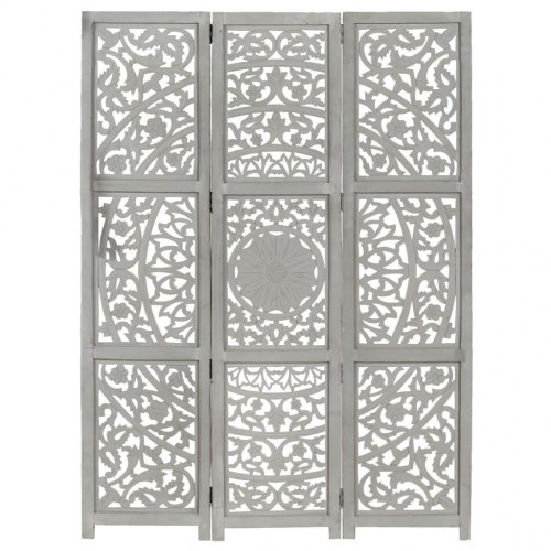 3-panels rumdeler håndskåret 120 x 165 cm massivt mangotræ grå