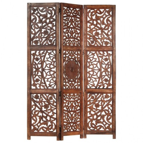 3-panels rumdeler håndskåret 120 x 165 cm massivt mangotræ brun