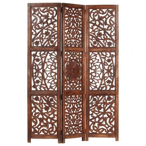 3-panels rumdeler håndskåret 120 x 165 cm massivt mangotræ brun