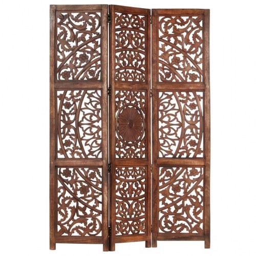 3-panels rumdeler håndskåret 120 x 165 cm massivt mangotræ brun