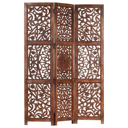 3-panels rumdeler håndskåret 120 x 165 cm massivt mangotræ brun