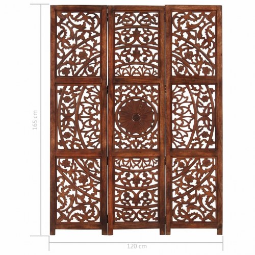 3-panels rumdeler håndskåret 120 x 165 cm massivt mangotræ brun