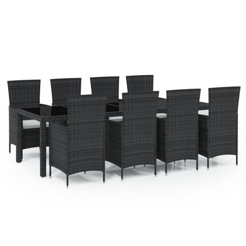 Udendørs spisebordssæt 9 dele med hynder polyrattan sort