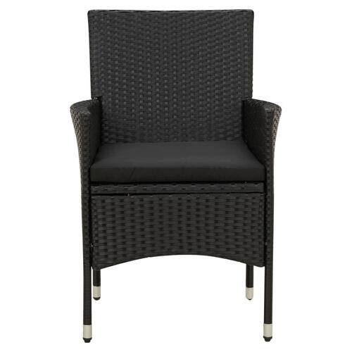 Udendørs spisebordssæt 3 dele med hynder polyrattan sort