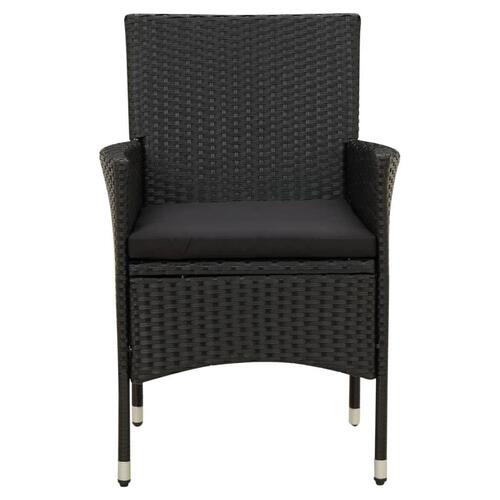 Udendørs spisebordssæt 3 dele med hynder polyrattan sort