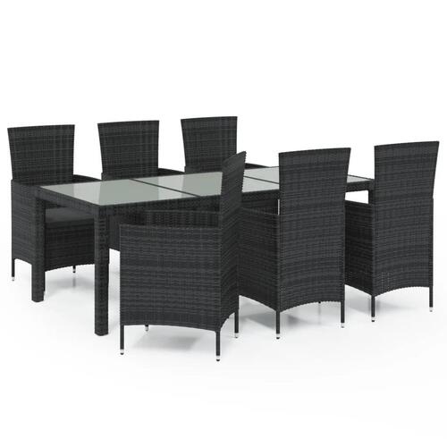 Udendørs spisebordssæt 7 dele med hynder polyrattan sort