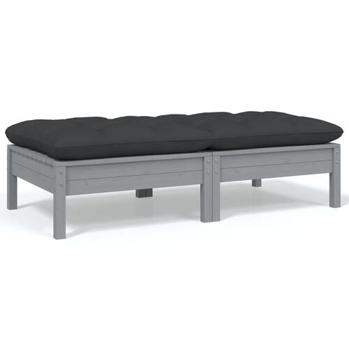 2-personers havesofa med hynder massivt fyrretræ grå
