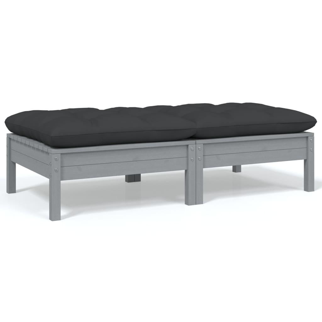 2-personers havesofa med hynder massivt fyrretræ grå