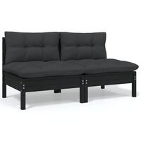 2-personers havesofa med hynder massivt fyrretræ sort