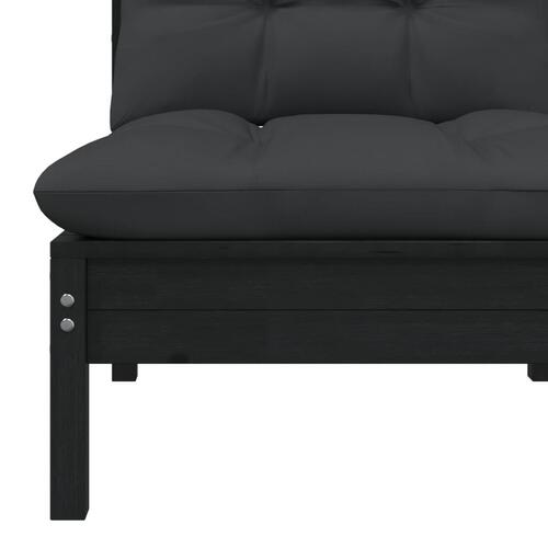 2-personers havesofa med hynder massivt fyrretræ sort