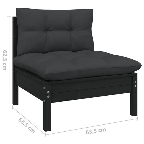 2-personers havesofa med hynder massivt fyrretræ sort