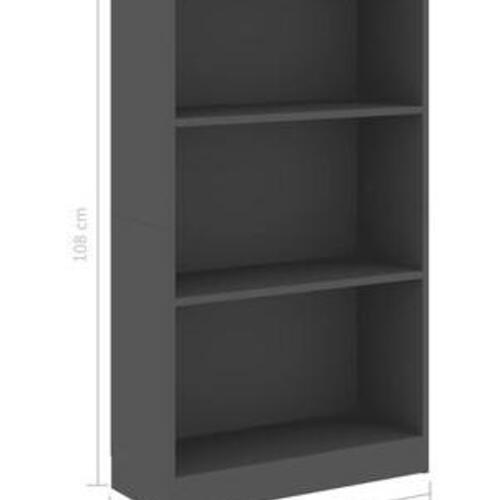Bogreol med 3 hylder 60x24x109 cm konstrueret træ grå