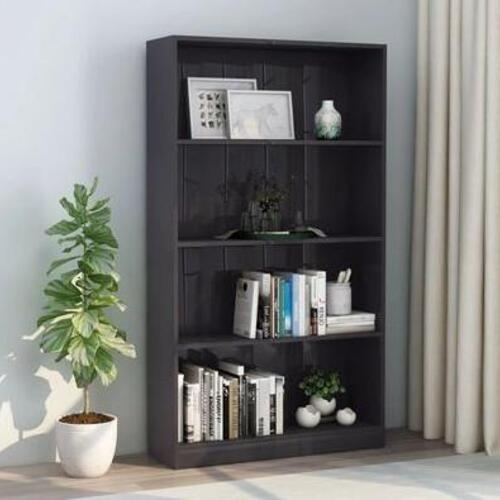 Bogreol med 4 hylder 80x24x142 cm konstrueret træ grå højglans