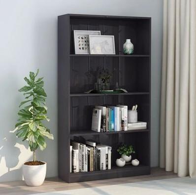 Bogreol med 4 hylder 80x24x142 cm konstrueret træ grå højglans