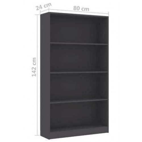 Bogreol med 4 hylder 80x24x142 cm konstrueret træ grå