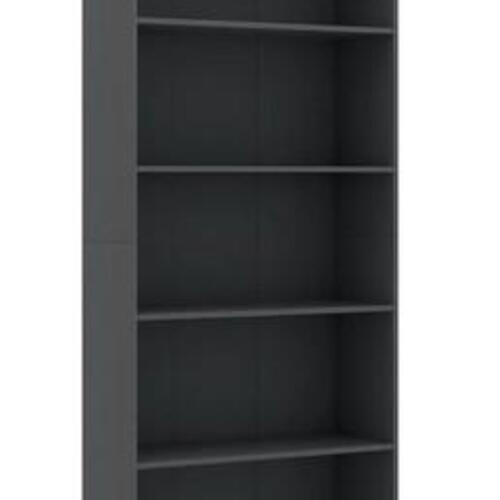 Bogreol med 5 hylder 80x30x189 cm konstrueret træ grå