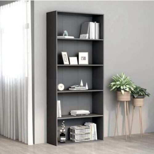 Bogreol med 5 hylder 80x30x189 cm konstrueret træ grå