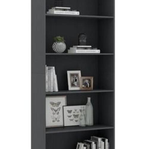 Bogreol med 5 hylder 80x30x189 cm konstrueret træ grå
