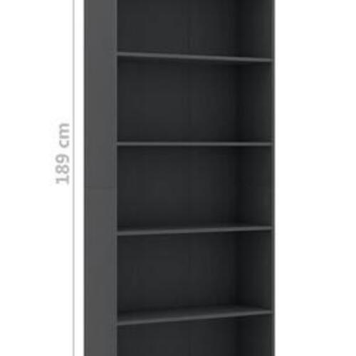 Bogreol med 5 hylder 80x30x189 cm konstrueret træ grå