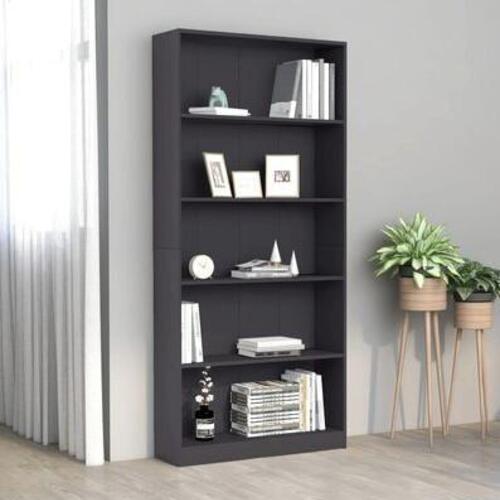Bogreol med 5 hylder 80x24x175 cm konstrueret træ grå