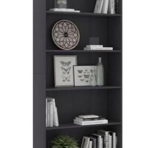 Bogreol med 5 hylder 80x24x175 cm konstrueret træ grå