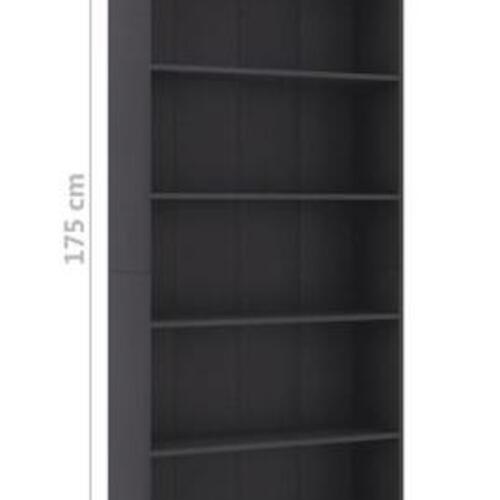 Bogreol med 5 hylder 80x24x175 cm konstrueret træ grå