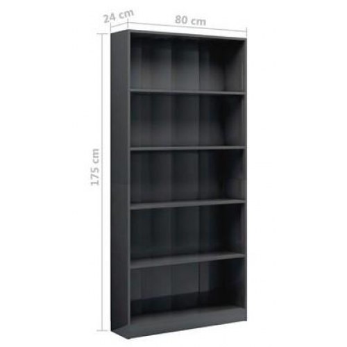 Bogreol med 5 hylder 80x24x175 cm konstrueret træ grå højglans