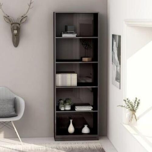 Bogreol 60x24x175 cm 5 hylder konstrueret træ grå højglans