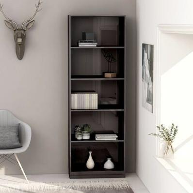Bogreol 60x24x175 cm 5 hylder konstrueret træ grå højglans