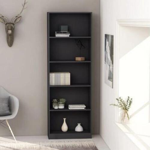 Bogreol med 5 hylder 60x24x175 cm konstrueret træ grå