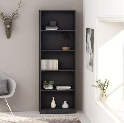 Bogreol med 5 hylder 60x24x175 cm konstrueret træ grå