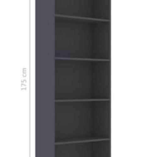 Bogreol med 5 hylder 60x24x175 cm konstrueret træ grå