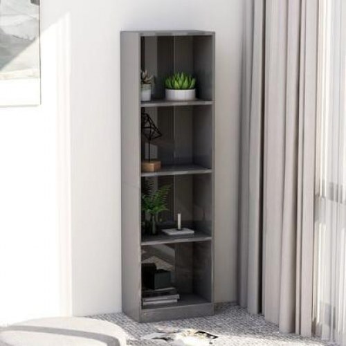 Bogreol med 4 hylder 40x24x142 cm konstrueret træ grå højglans