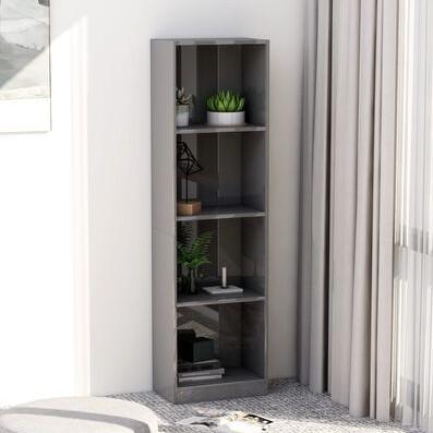 Bogreol med 4 hylder 40x24x142 cm konstrueret træ grå højglans