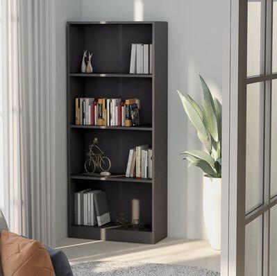 Bogreol med 4 hylder 60x24x142 cm konstrueret træ grå højglans