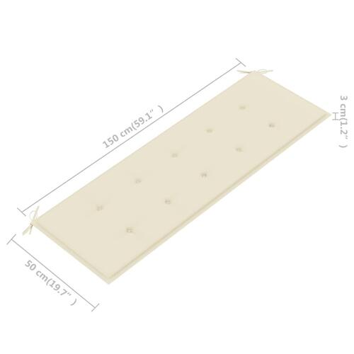 Batavia-bænk med cremefarvet hynder 150 cm massivt teaktræ