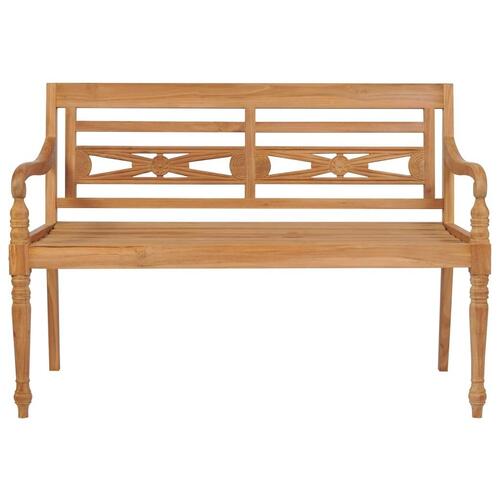 Batavia-bænk med beige hynde 150 cm massivt teaktræ
