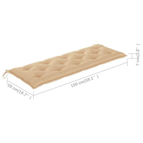 Batavia-bænk med beige hynde 150 cm massivt teaktræ