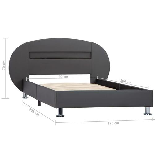Sengestel med LED 90x200 cm kunstlæder grå