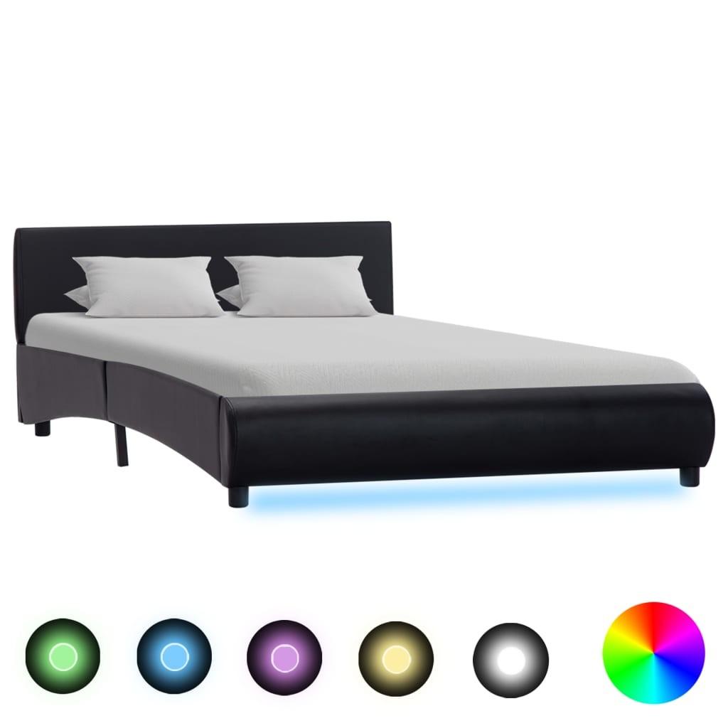 Sengestel med LED 140x200 cm kunstlæder sort