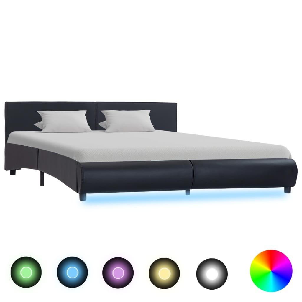 Sengestel med LED 160 x 200 cm kunstlæder sort