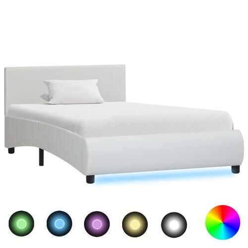 Sengestel med LED 90x200 cm kunstlæder hvid