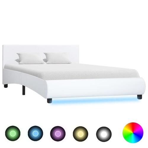 Sengestel med LED 120 x 200 cm kunstlæder hvid
